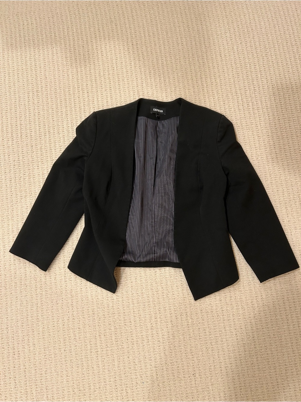 Express Black Open-Front Women's Blazer with Striped Lining